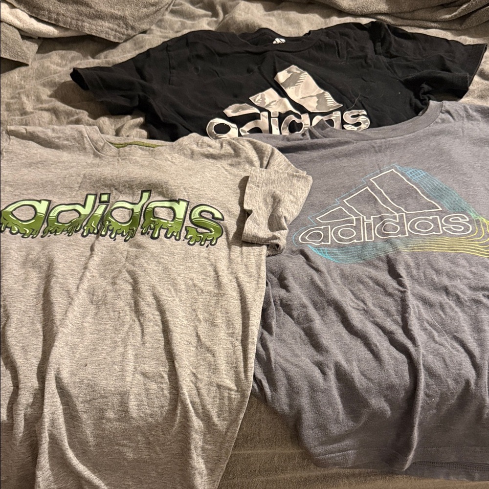 Adidas Kids Short Sleeve Tees - Black, Gray, and Blue Accents